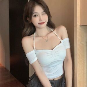 NEW White Halterneck Cropped Top w/ Padding